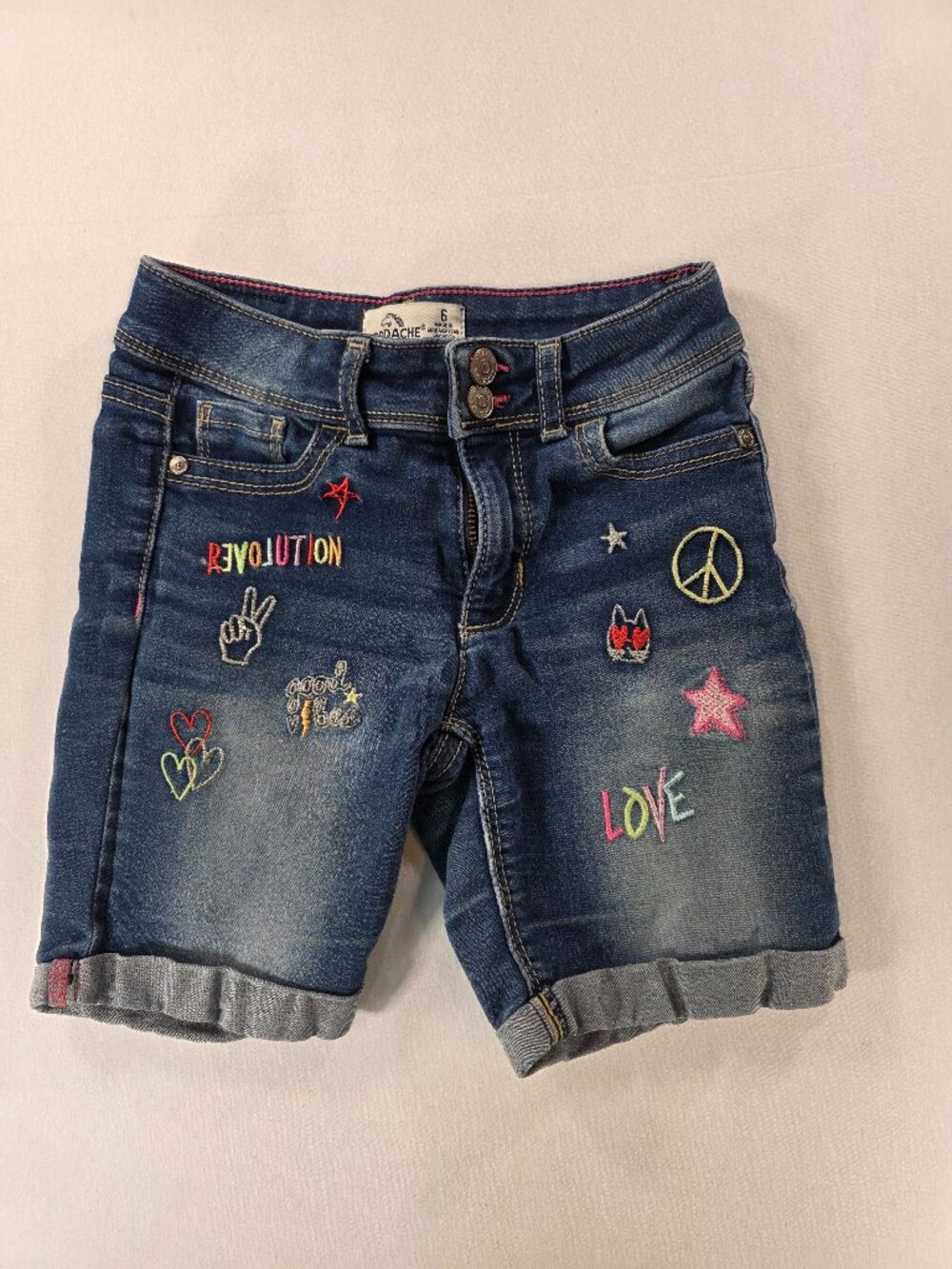 Jordache Girls Jean Shorts Blue Stretch Denim Revolution Love Waist size 6